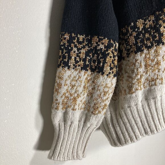 St John Sweater Womens Large Black Gold Crop Wool Blend Buttons Shawl Collar Lux - Picture 5 of 13